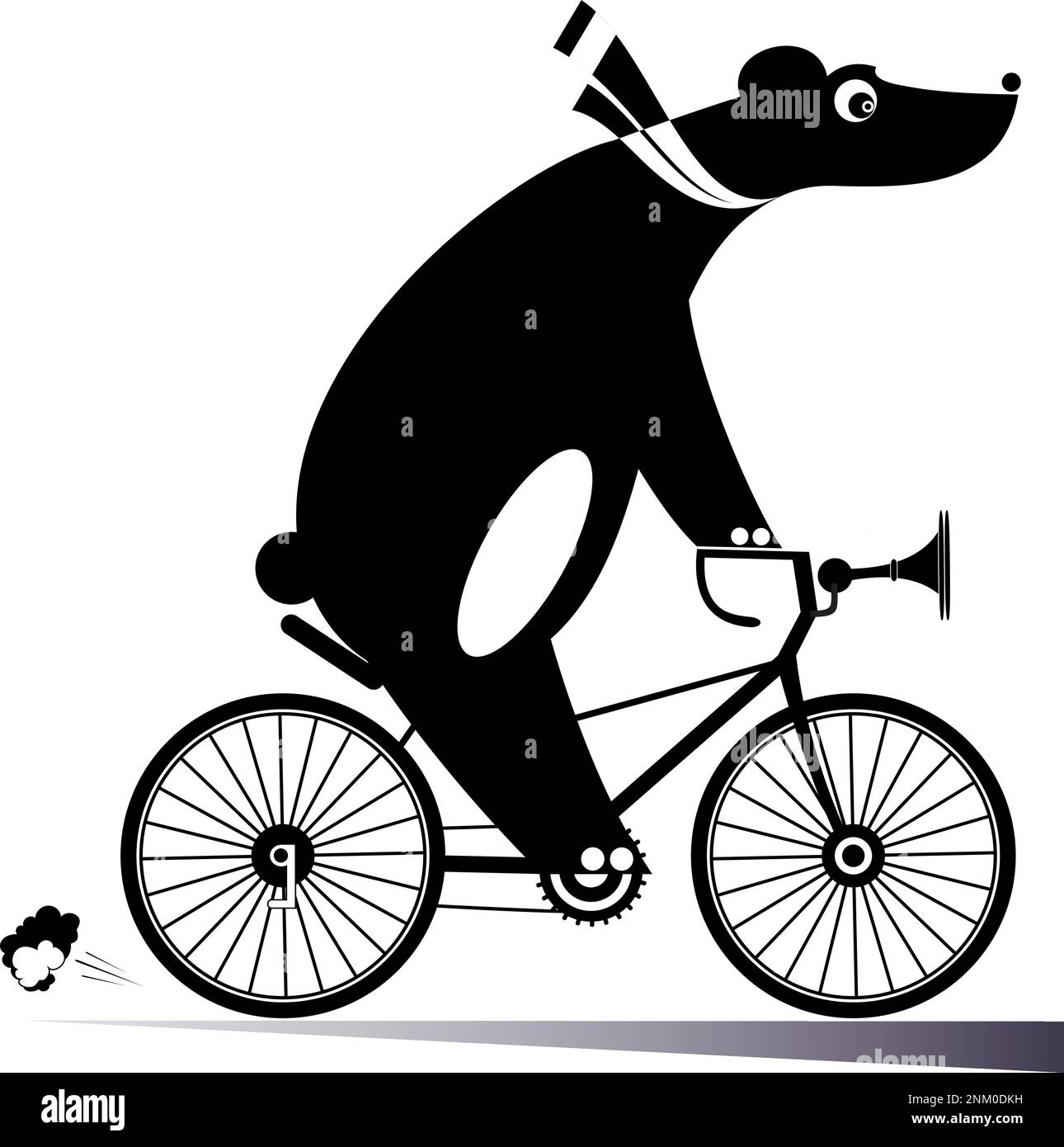 Un ours drôle fait une illustration de vélo. Un ours de dessin animé fait une balade à vélo en noir sur blanc Illustration de Vecteur