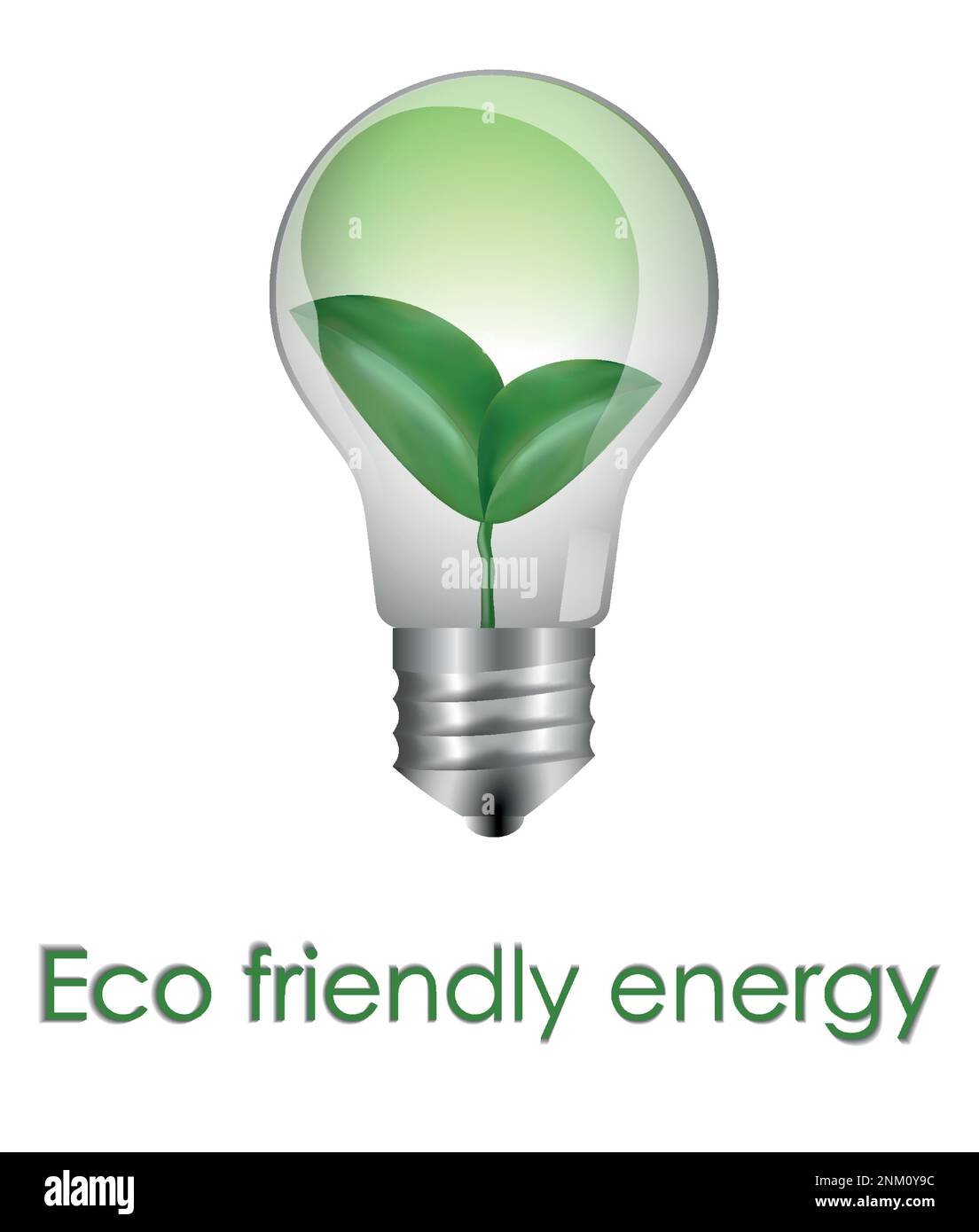 Ampoule en verre réaliste, avec des feuilles vertes à l'intérieur, le concept de l'énergie écologique pure et verte. Énergie écologique. Nouvel écosystème Illustration de Vecteur