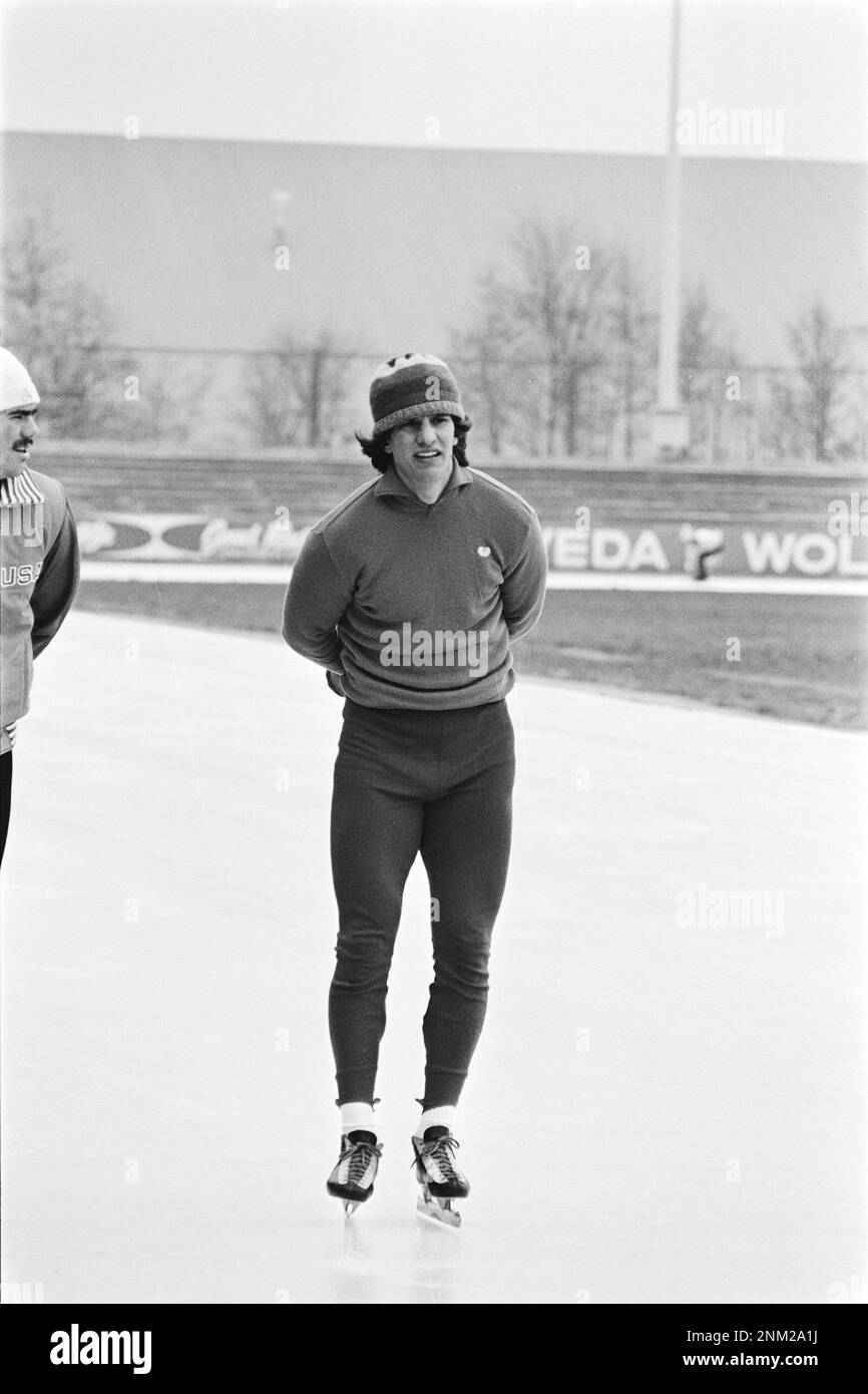 Pays-Bas Histoire: Hommes Allround Speed ​​Skating Championnats du monde à Heerenveen. Eric Heiden (États-Unis) pendant les sessions de formation préparatoire. env. 28 février 1980 Banque D'Images