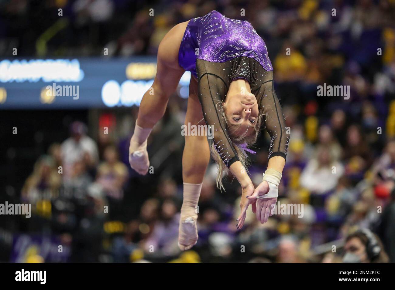 January 07, 2022 LSU's Reagan Campbell looks for a landing spot on the