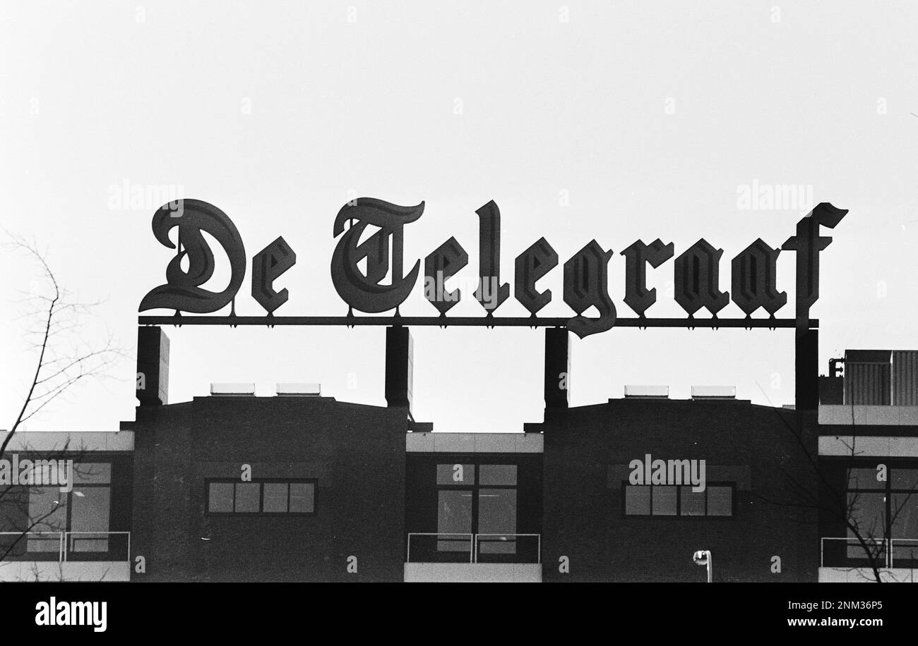 Pays-Bas Histoire: Bâtiment extérieur Telegraaf journal bâtiment et panneau ca. 22 février 1980 Banque D'Images