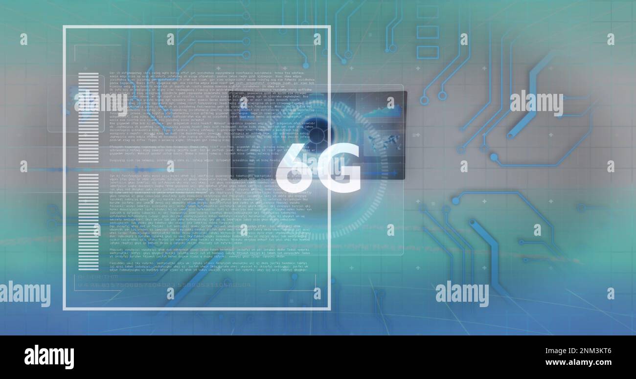 Image du traitement des données et du texte 6g sur le réseau de connexions Banque D'Images