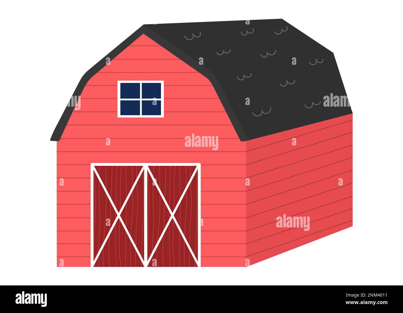 Grange rouge sur l'imprimé de la ferme dans le style de dessin animé. Élément isolé stable en bois Illustration de Vecteur