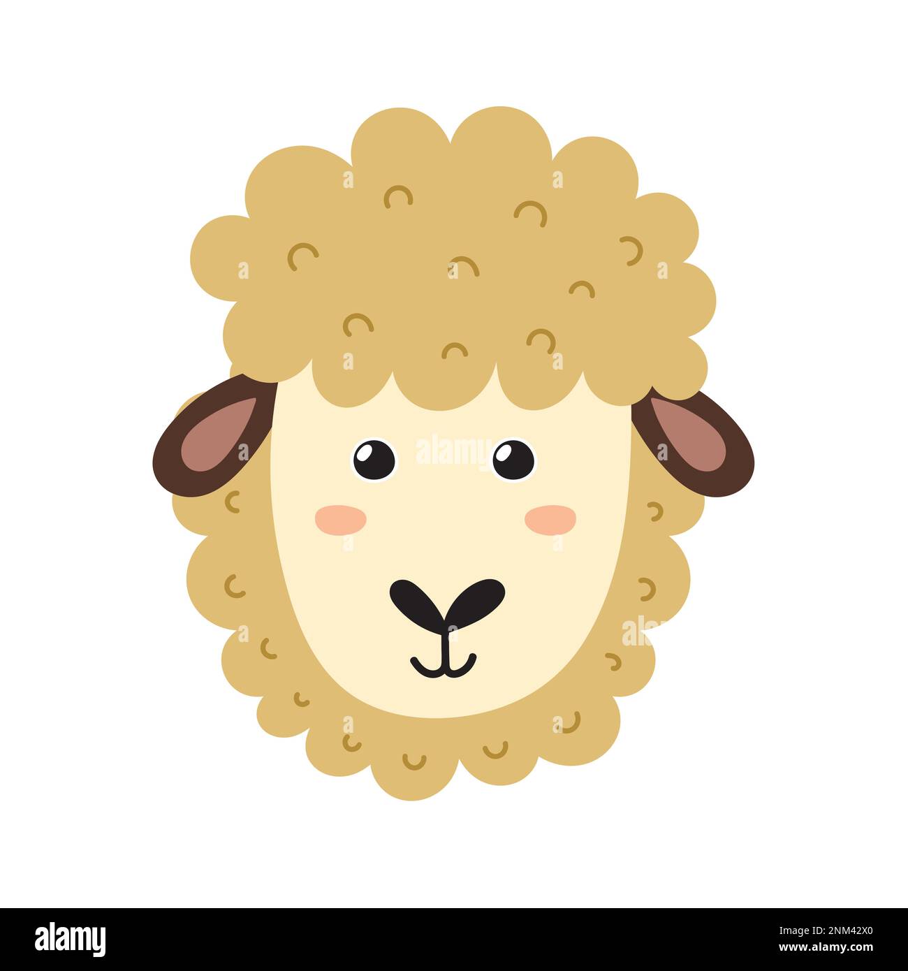 Joli visage de mouton de style dessin animé. Tête de caractère agricole pour bébé et enfant Illustration de Vecteur