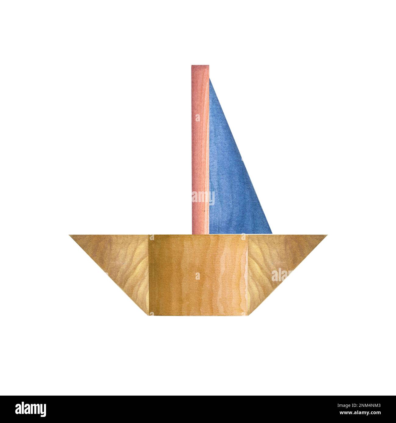 Illustration aquarelle d'un petit bateau en bois isolé sur fond blanc. Matériaux écologiques jouets pour enfants. Imprimé, affiche, arrière-plan, décoration pour les enfants Banque D'Images