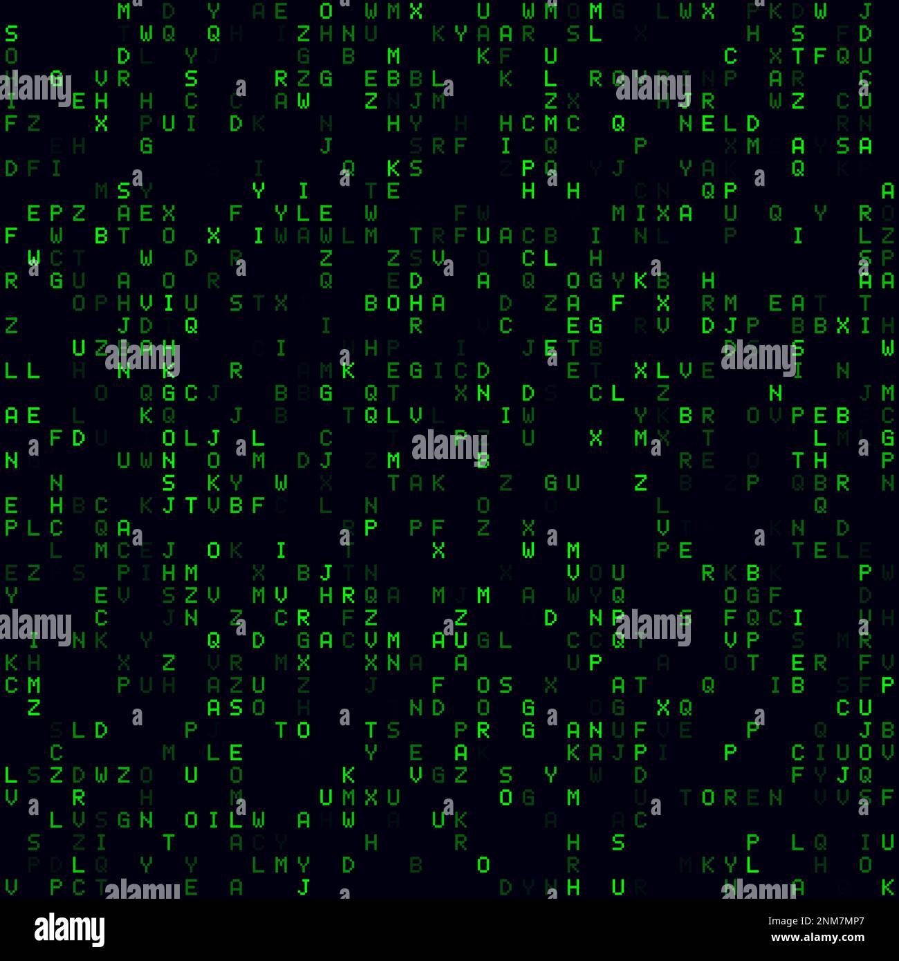 Arrière-plan numérique abstrait. Arrière-plan de lettres de l'alphabet vert clairsemées. Motif sans couture de taille moyenne. Illustration vectorielle impressionnante. Illustration de Vecteur