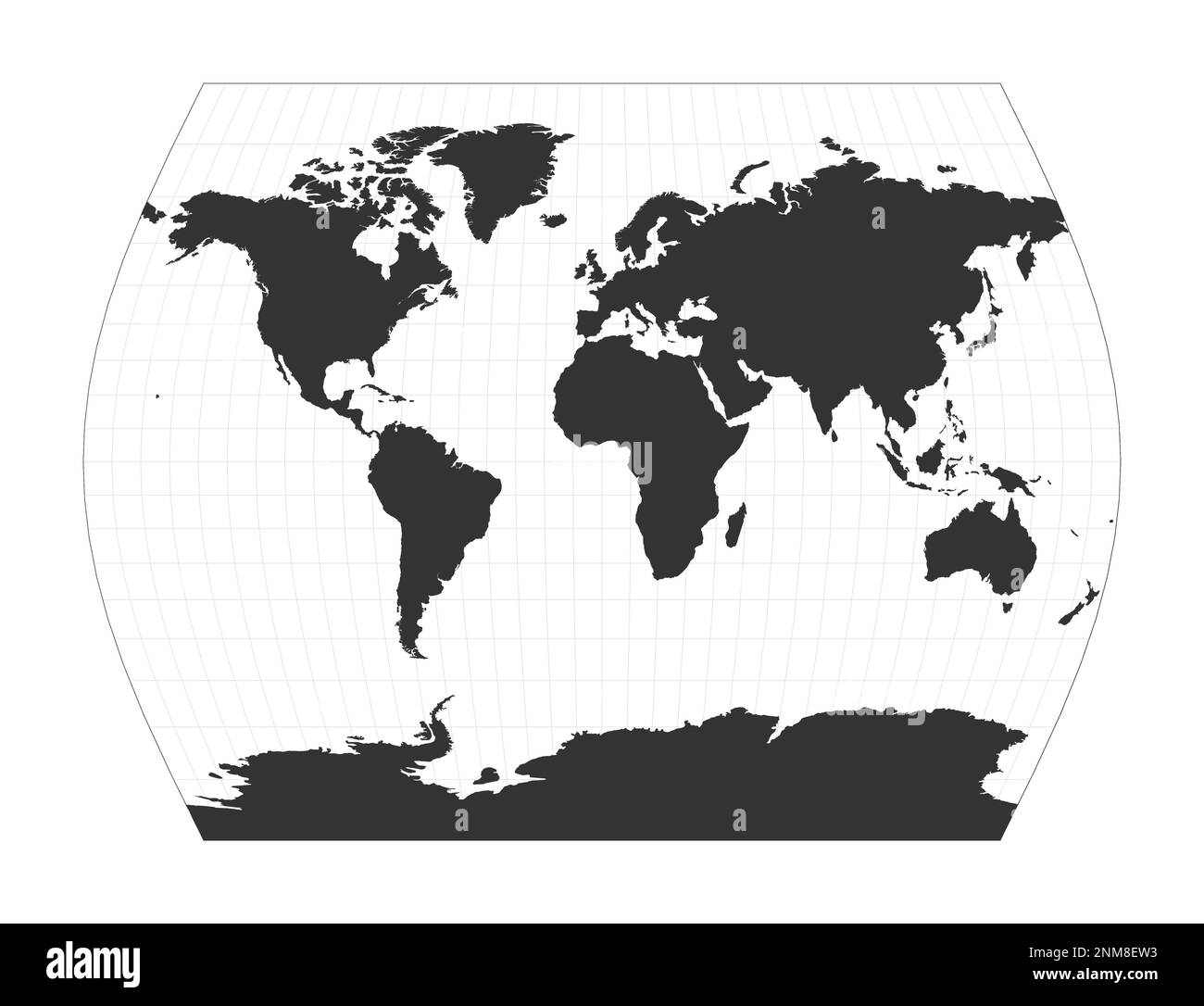 Carte du monde. La projection Times de John Muir. Globe avec latitude et longitude nettes. Carte du monde sur les méridiens et les parallèles arrière-plan. Illustration de Vecteur