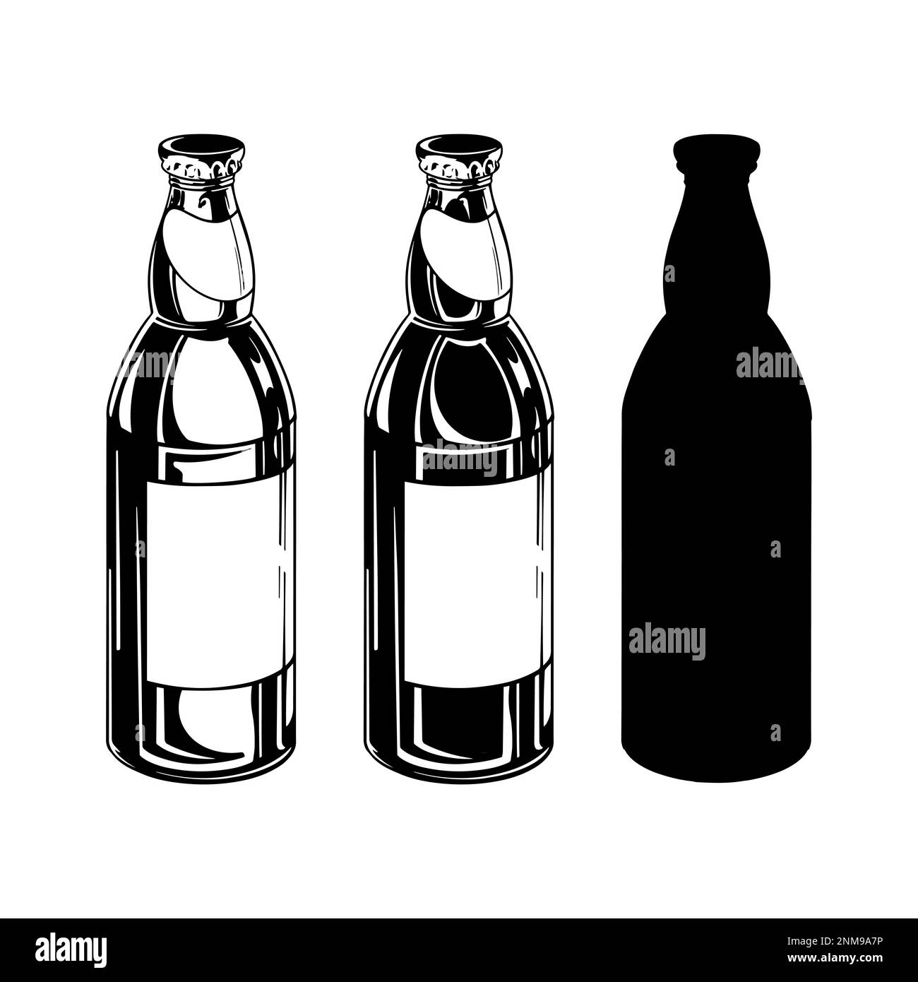 Un ensemble de bouteilles de bière dans un style élégant pour l'impression et le design. Illustration vectorielle. Illustration de Vecteur