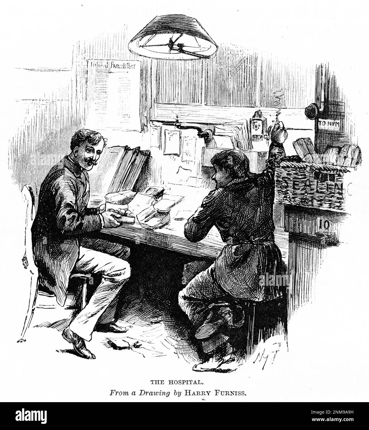 Gravure d'un avocat se préparant à la bataille dans une salle d'audience anglaise de 19th siècles, vers 1880 Banque D'Images