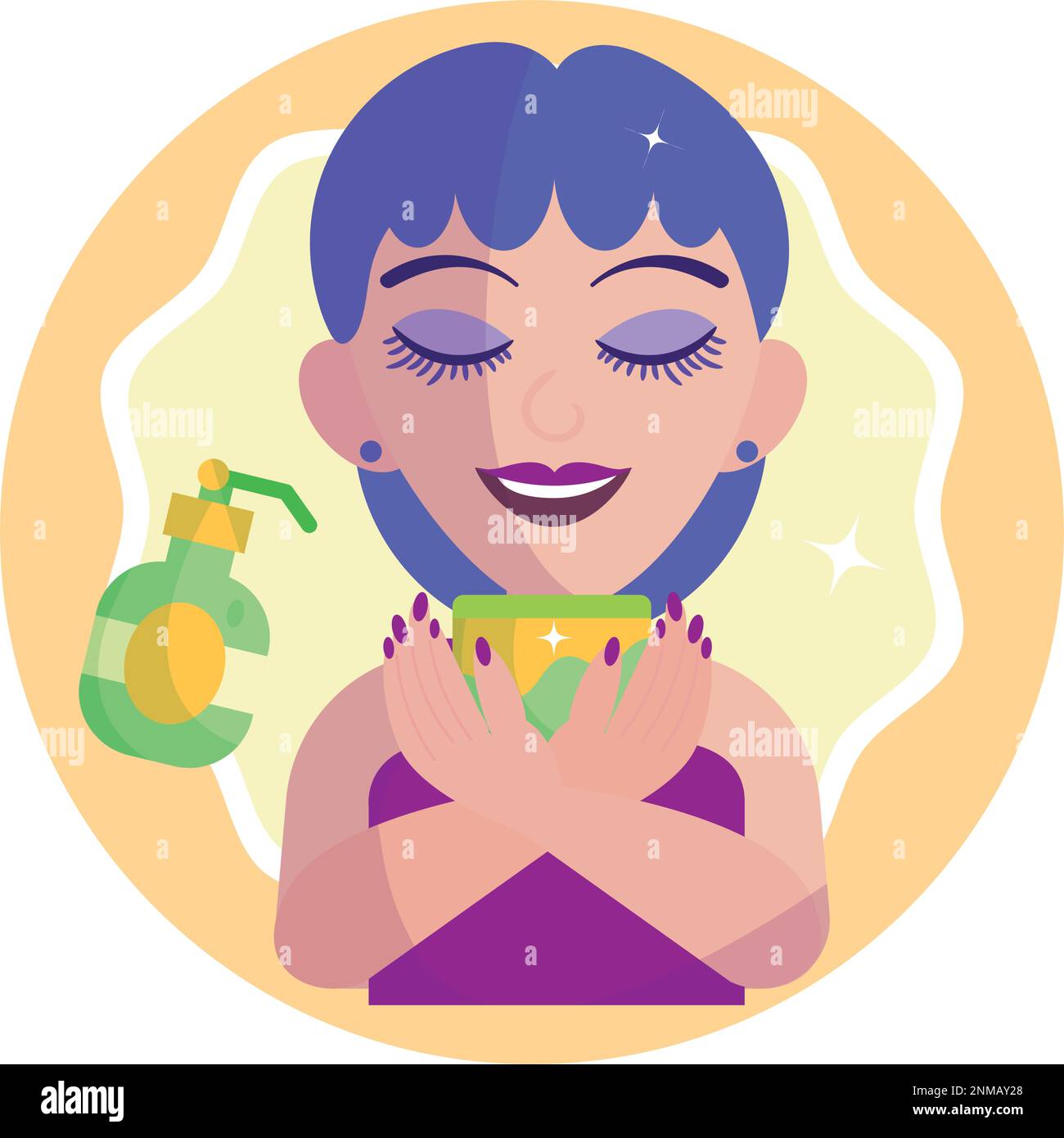 Personnage de fille isolé appliquant des produits de beauté esquisse Vector Illustration de Vecteur