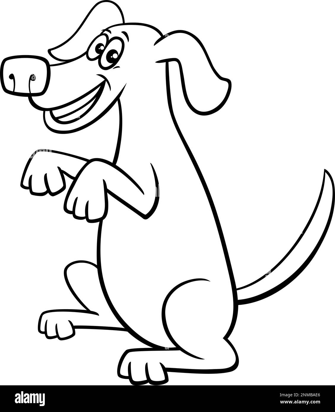 Dessin animé noir et blanc illustration du personnage animal de chien joueur faisant une page de coloriage d'astuce Illustration de Vecteur