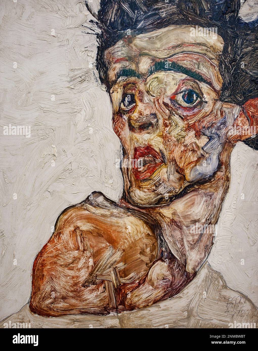 Self Portrait avec l'épaule nue,Egon Schiele,huile sur bois,Leopold Museum, Vienne, Autriche, Europe Banque D'Images