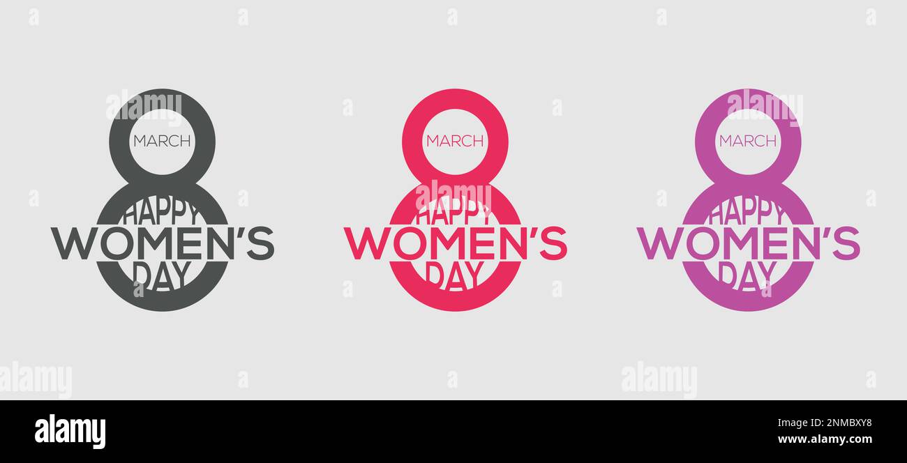 Résumé 8 mars Happy Women's Day logo avec huit formes, Happy Women's Day, logotype vector logo design, rose couleur, rouge, noir logo design Illustration de Vecteur