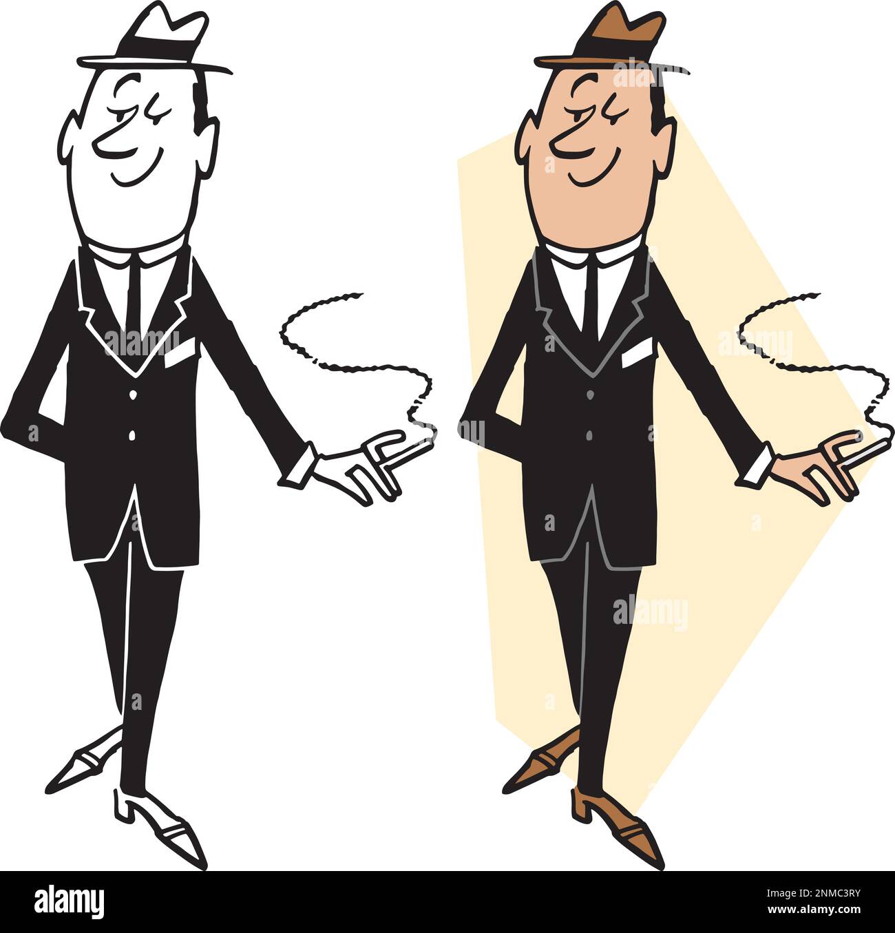 Un dessin animé rétro vintage d'un homme d'affaires fumant une cigarette lors d'une pause. Illustration de Vecteur