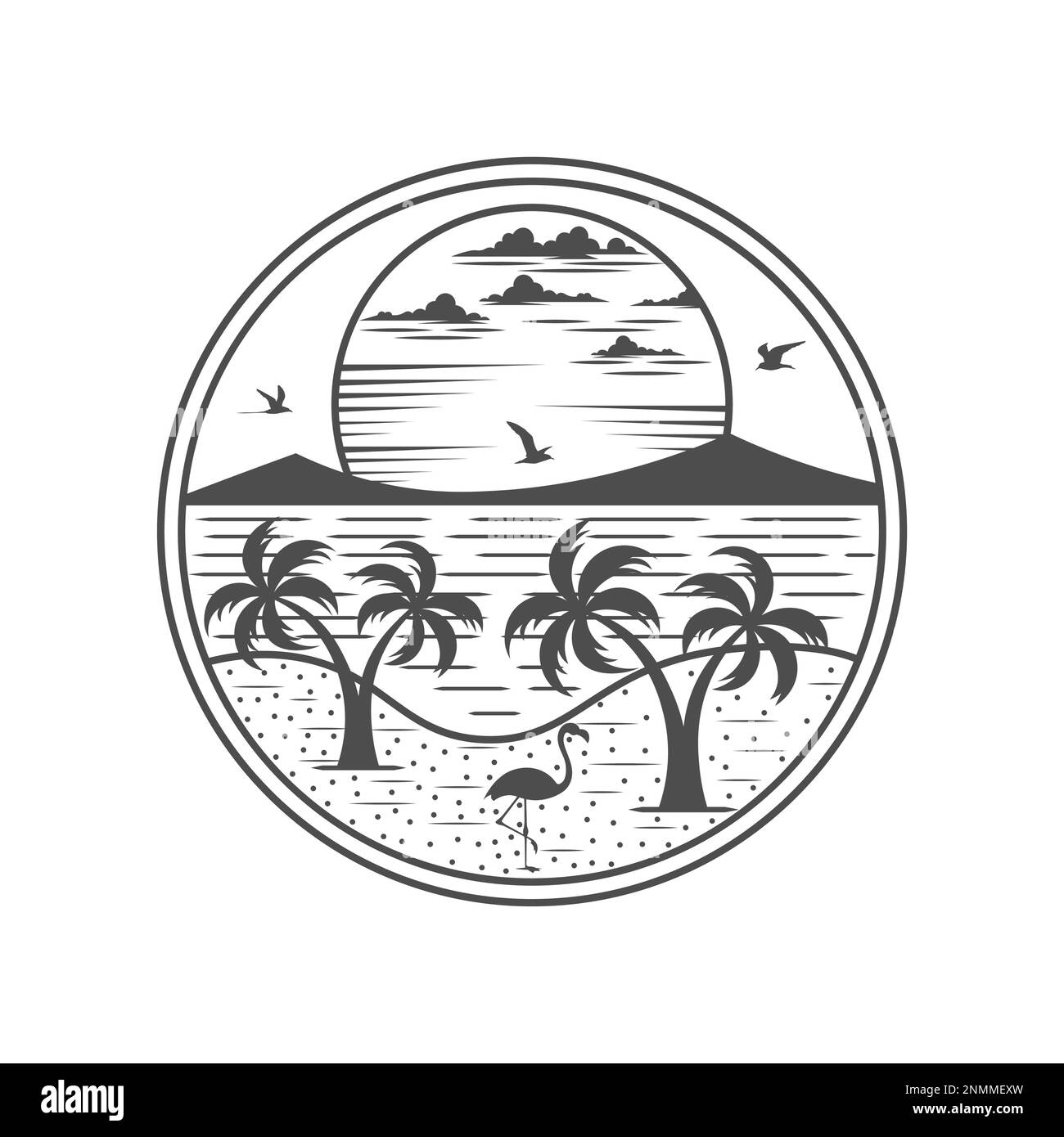 Art de paysage panoramique sur l'océan et la plage. Modifiable, redimensionnable, EPS 10, illustration vectorielle. Illustration de Vecteur