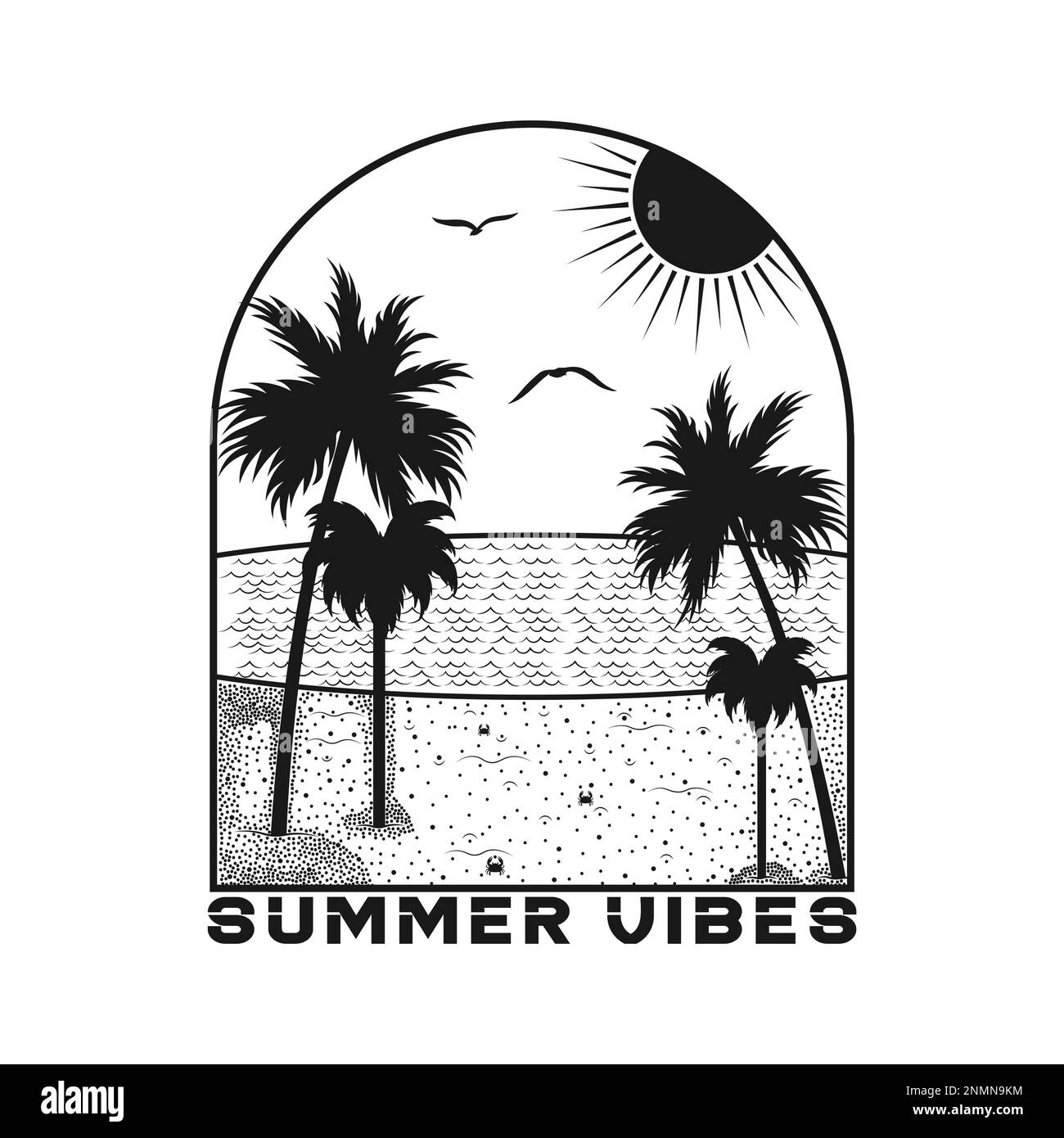 Art de paysage panoramique sur l'océan et la plage. Modifiable, redimensionnable, EPS 10, illustration vectorielle. Illustration de Vecteur