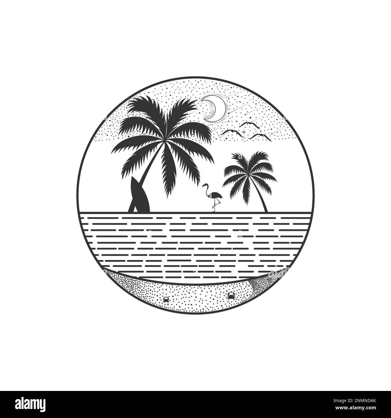 Art de paysage panoramique sur l'océan et la plage. Modifiable, redimensionnable, EPS 10, illustration vectorielle. Illustration de Vecteur