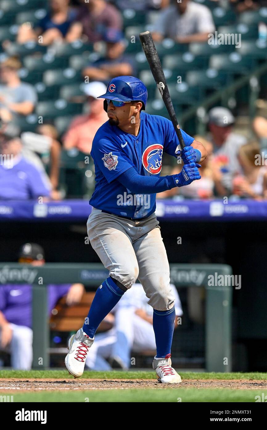 August 5 2021: Chicago Cubs center fielder Rafael Ortega ((66) gets a hit  during the game with Colorado Rockies held at Coors Field in Denver Co.  David Seelig/Cal Sport Medi(Credit Image: ©