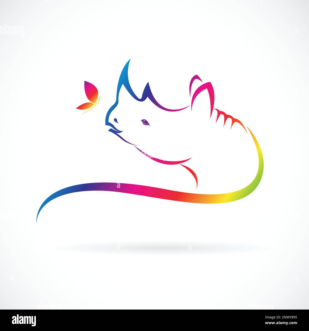 Vecteur de rhinocéros et de papillons sur fond blanc. Illustration vectorielle superposée facile à modifier. Animaux. Illustration de Vecteur