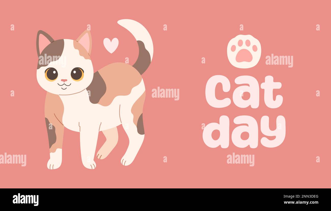 Concept de la Journée mondiale de la Cat. Journée du chat en Russie. Concept de vacances. Modèle d'arrière-plan, bannière Web, carte, affiche Illustration de Vecteur