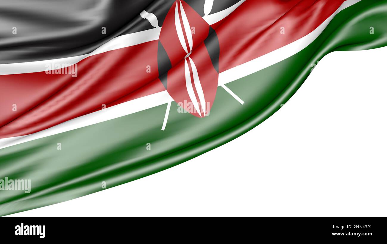 Drapeau kenyan isolé sur fond blanc, 3D Illustration Banque D'Images
