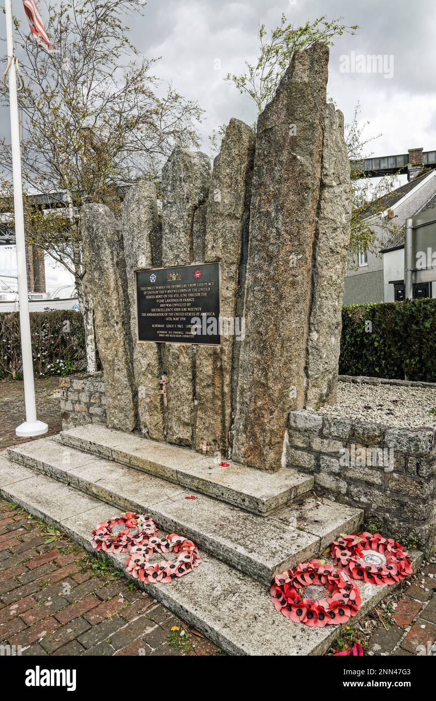 Un mémorial au V et VII corps de l'armée des États-Unis pour les débarquements du jour J en France. Situé à Saltash passage à Plymouth, Royaume-Uni Banque D'Images