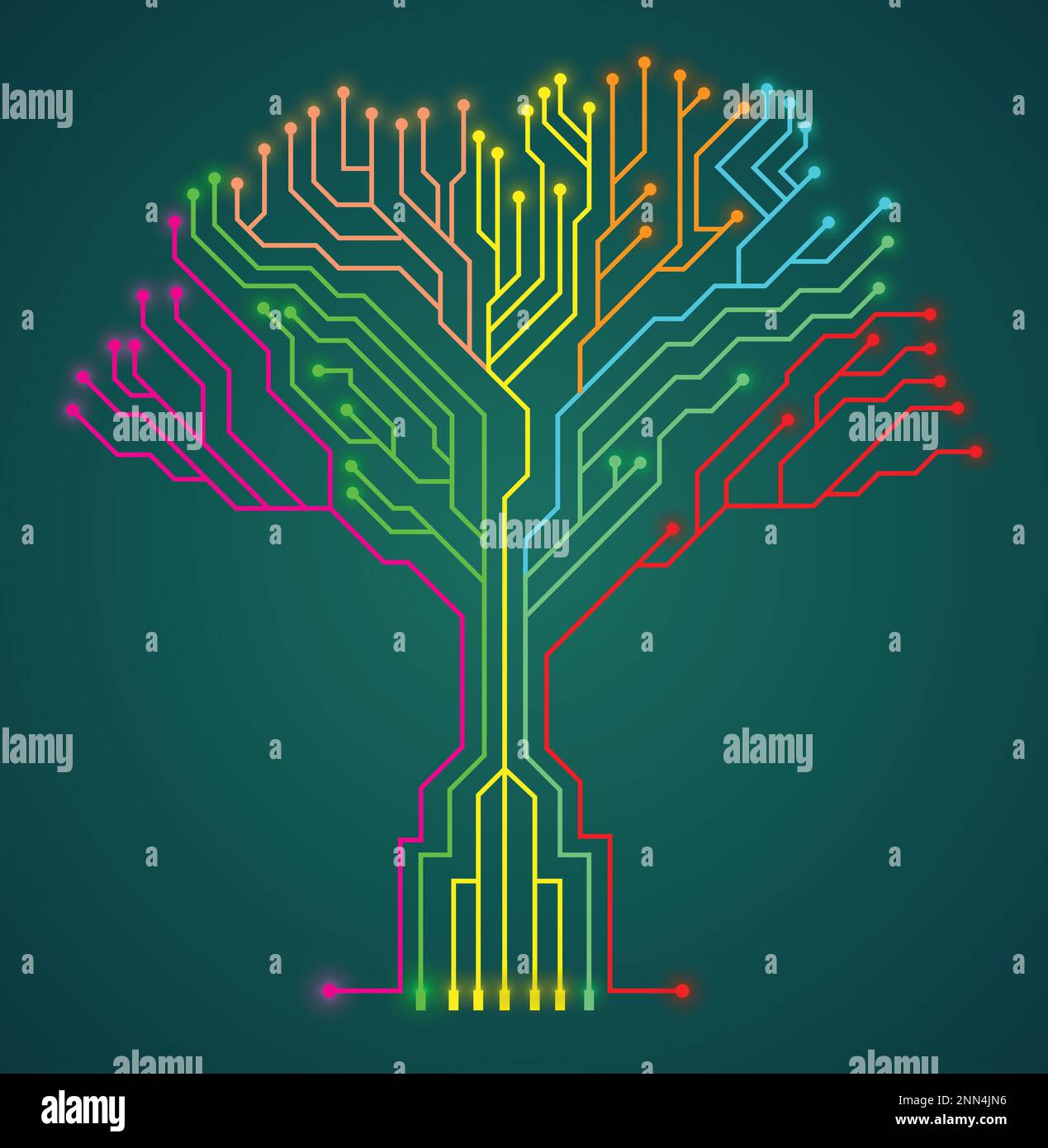 Carte de circuit imprimé coloré symbole technologie de forme d'arbre concept illustration vectorielle isolée sur fond dégradé. Illustration de Vecteur