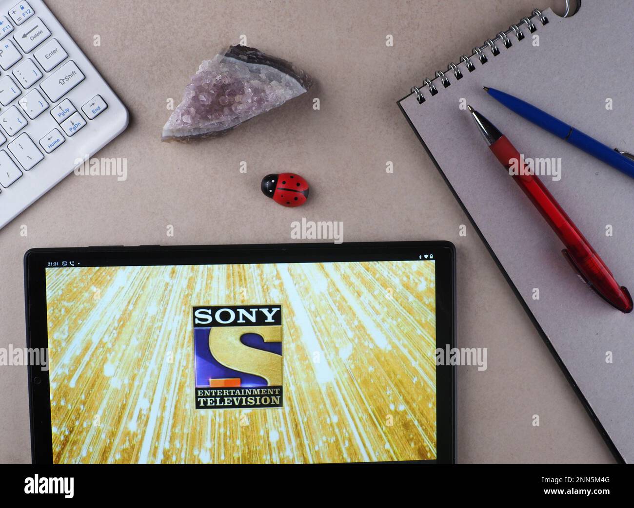 Allemagne. 24th févr. 2023. Sur cette illustration, un logo Sony Entertainment Television apparaît sur une tablette. Crédit : SOPA Images Limited/Alamy Live News Banque D'Images