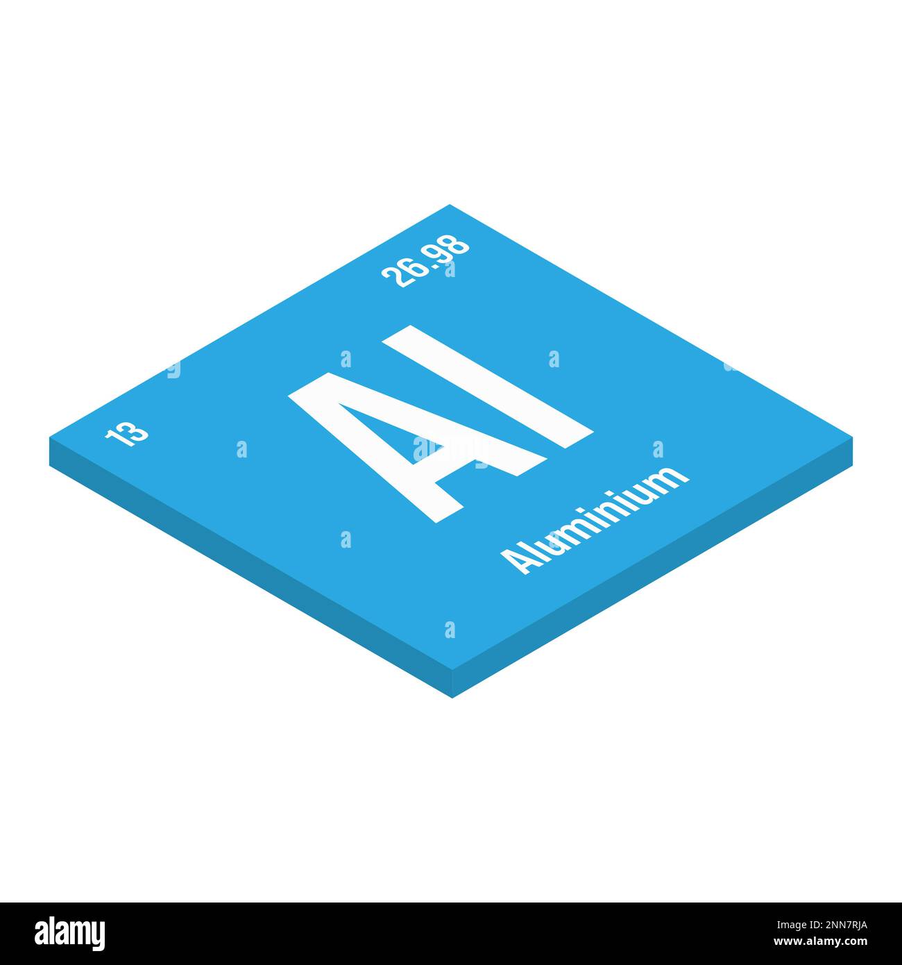 Aluminium, Al, élément de table périodique avec nom, symbole, numéro atomique et poids. Métal léger couramment utilisé dans les industries de la construction, de l'emballage et du transport en raison de sa résistance et de sa résistance à la corrosion. Illustration de Vecteur