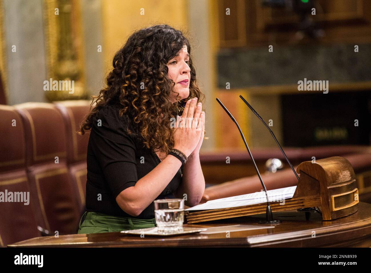 The deputy of Unidas Podemos for Asturias, Sofía Fernández Castañón, intervenes in a plenary session in the Congress of Deputies, June 8, 2021, in Madrid, (Spain). Today's plenary, which takes place in the midst of criticism of the Government to carry out the pardons to the prisoners of the 'procés', revolves around the debate of the whole of the Organic Law on the proposed reform of the Statute of Autonomy of Murcia, as well as the initiative of Vox to expand the amount of 7,000 million euros contemplated for direct aid to companies affected by the crisis caused by the pandemic of Covid-19 an Banque D'Images