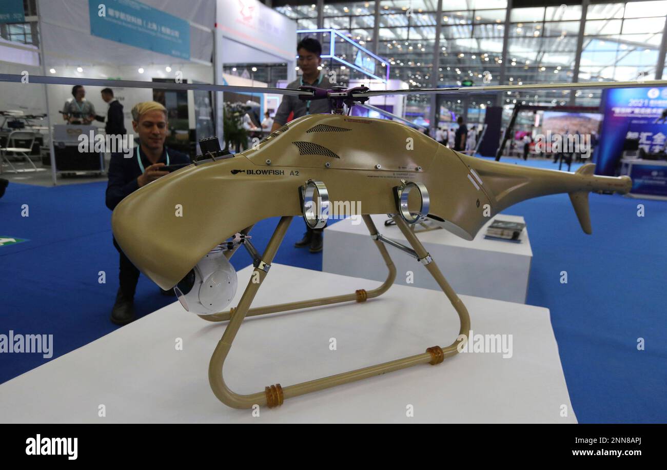 Shenzhen International UAV EXPO (World Unmanned Aerial Vehicle Exhibition)  is held in Shenzhen, Guangdong Province, China on May 21, 2021. Many kinds  of drone are unveiled such as for military and diving.