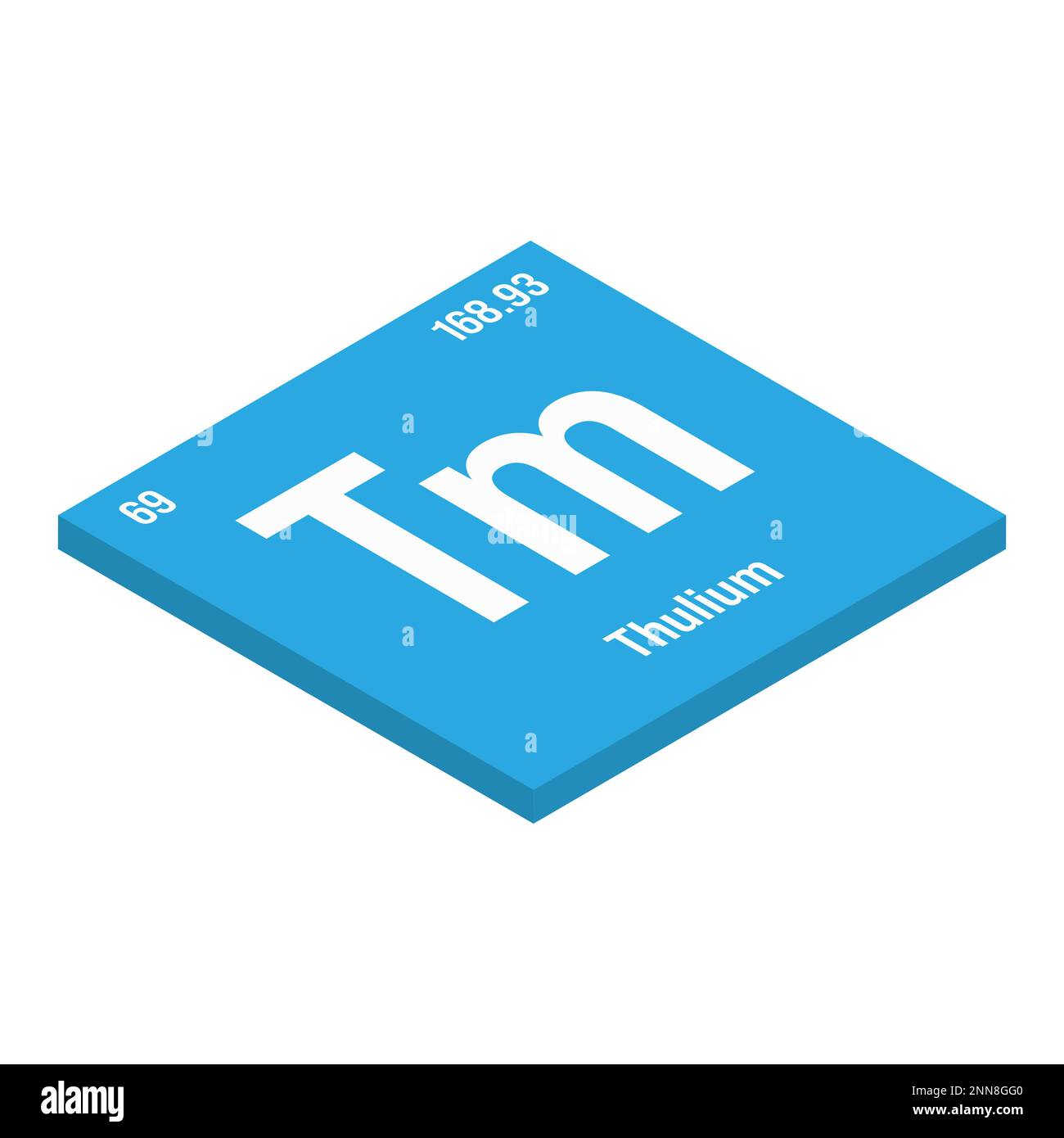 Thulium, TM, élément de table périodique avec nom, symbole, numéro atomique et poids. Métal de terre rare avec diverses utilisations industrielles, comme dans certains types d'imagerie médicale et comme composant dans certains types d'appareils électroniques. Illustration de Vecteur