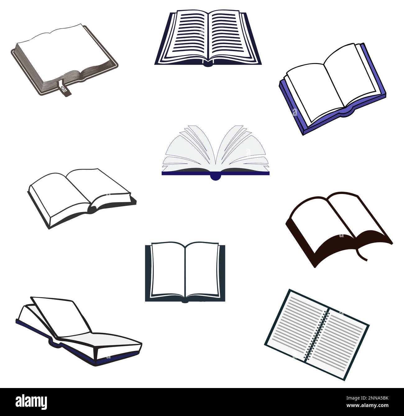 Ouvrir l'icône Livre. Lot de 9 Illustration de Vecteur
