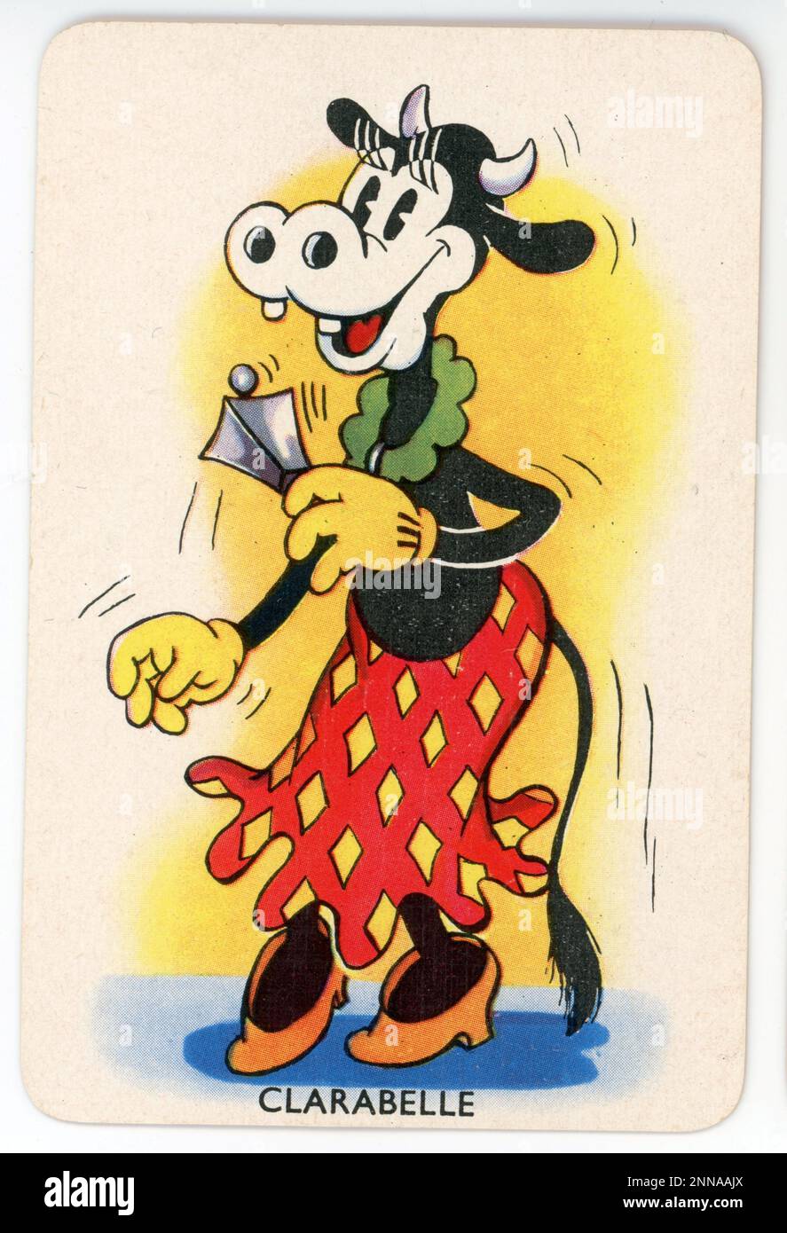 Carte avec CLARABELLE Cow de Symphonies battues JEU DE cartes WALT DISNEY publié en 1939 au Royaume-Uni par Pepays Games avec la permission de Walt Disney - Mickey Mouse Ltd Banque D'Images