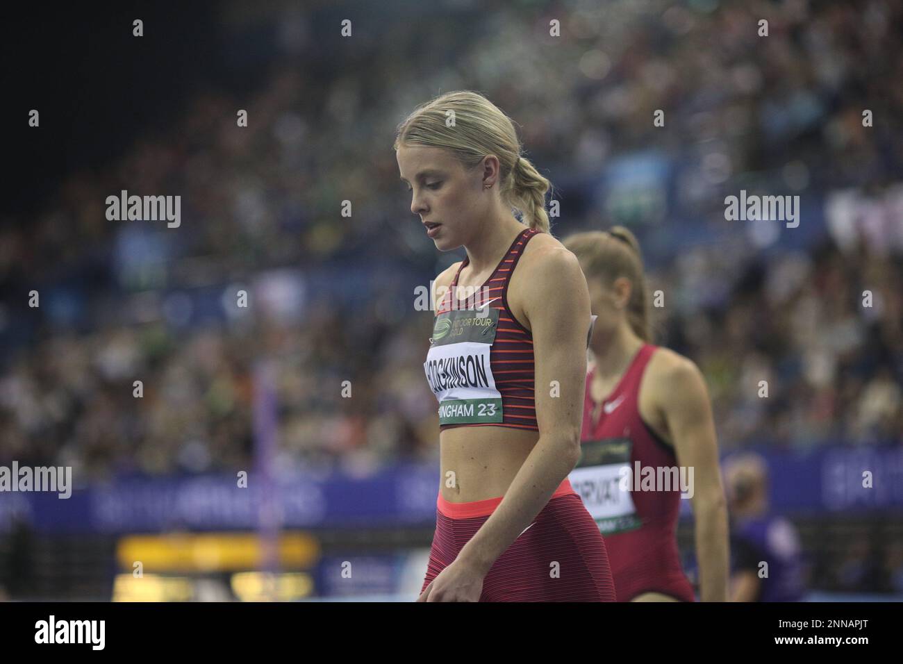 Birmingham, Royaume-Uni. 25th févr. 2023. Keely Hodgkinson (GBR) avant de gagner le Women's 800m lors de la finale de la visite intérieure mondiale de Birmingham à l'Utilita Arena, Birmingham, le samedi 25th février 2023. (Photo : Pat Scaasi | ACTUALITÉS MI) crédit : ACTUALITÉS MI et sport /Actualités Alay Live Banque D'Images