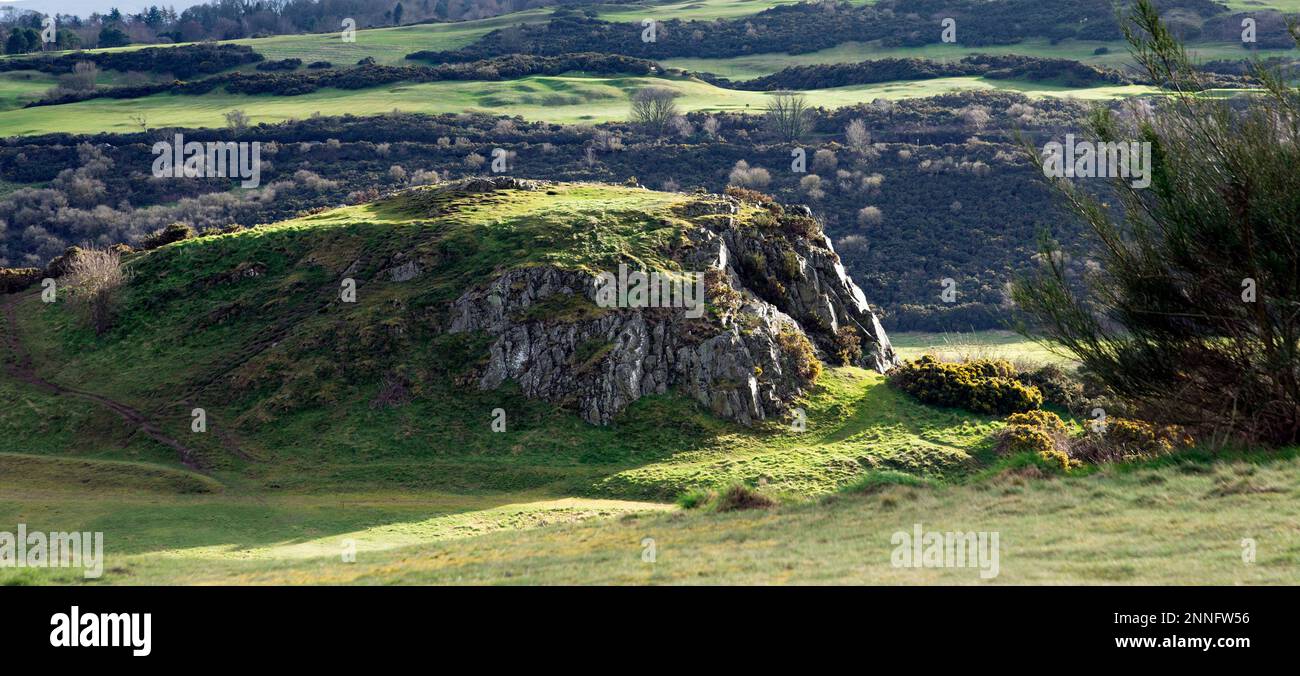 Nature sauvage, mossy, rocheuse, montagneuse au soleil Banque D'Images