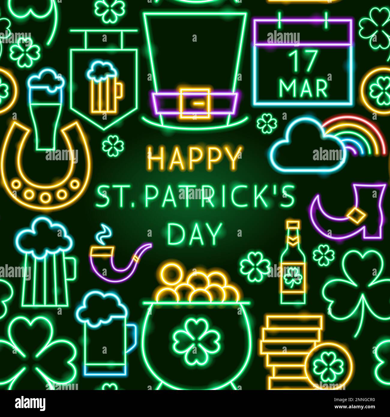 Bannière Saint Patrick Day Neon Illustration de Vecteur