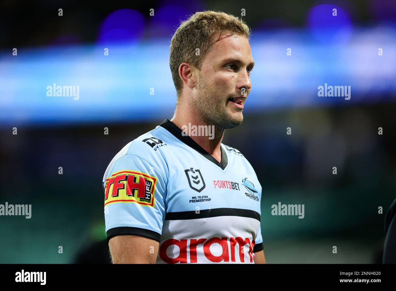 SYDNEY, AUSTRALIA - APRIL 10: Matt Moylan of the Sharks looks on during the round five NRL match between the Sydney Roosters and Cronulla Sharks at the Sydney Cricket Ground on April 10, 2021 in Sydney, Australia. (Photo by Speed Media/Icon Sportswire) (Icon Sportswire via AP Images) Banque D'Images