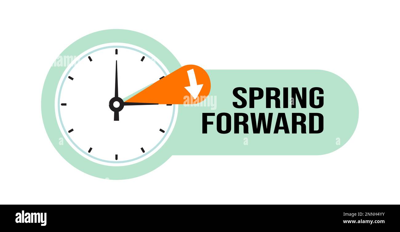 Bannière Web Spring Forward. L'heure d'été commence le concept de l'heure d'été dans un style graphique plat Illustration de Vecteur