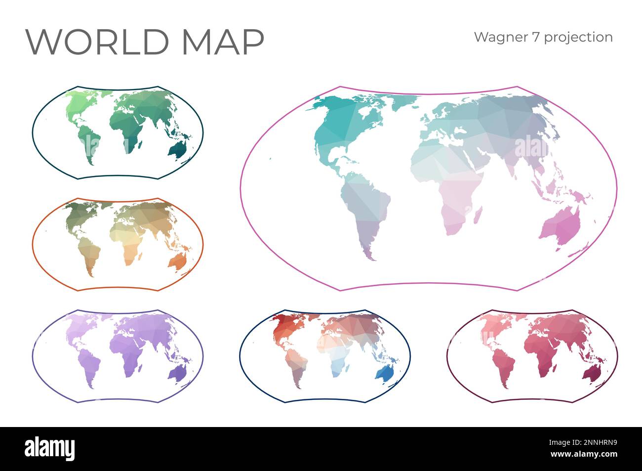 Jeu de cartes à faible Poly World. Projection Wagner VII. Collection de cartes du monde en style géométrique. Illustration vectorielle. Illustration de Vecteur