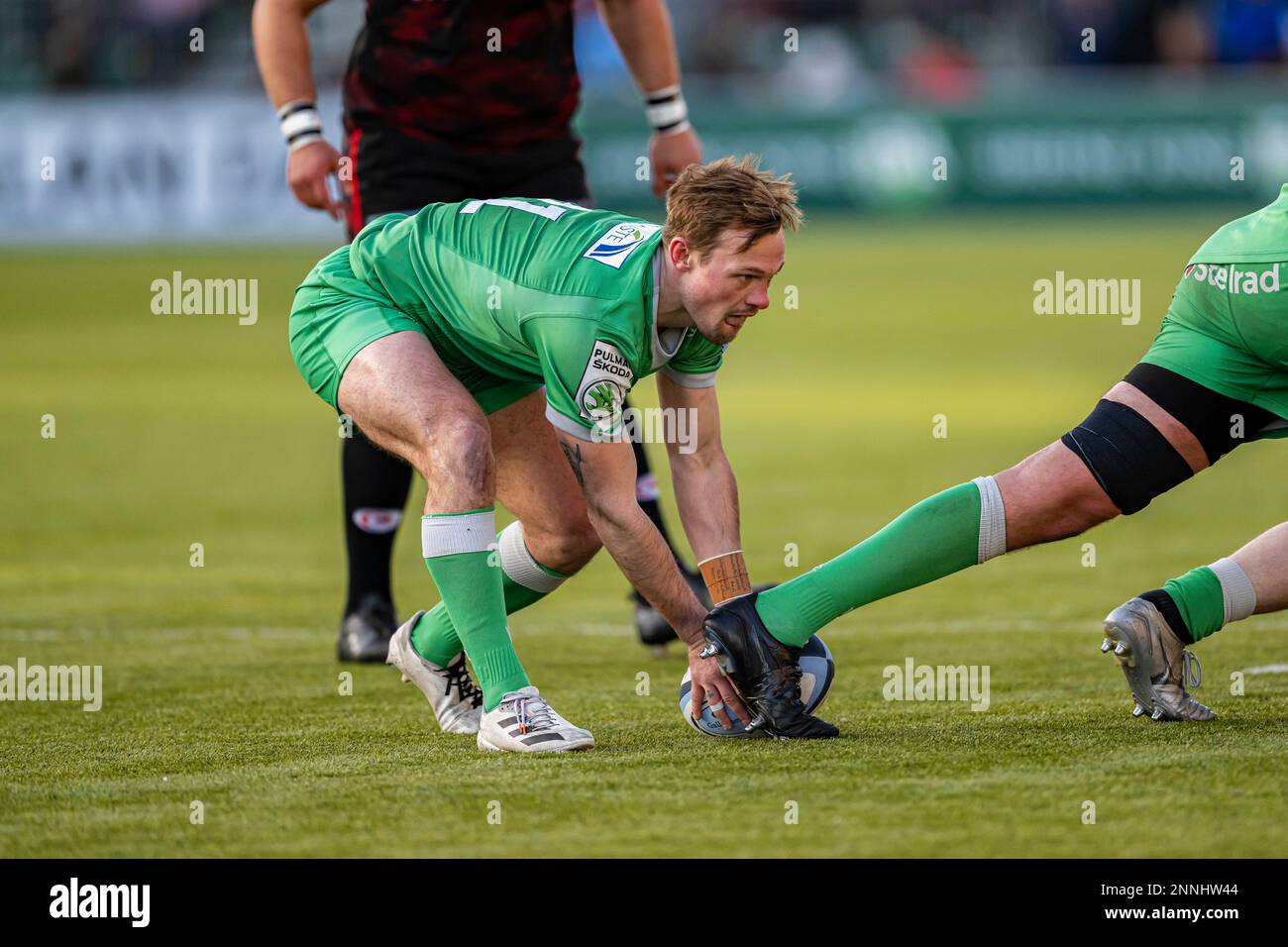 LONDRES, ROYAUME-UNI. 25th, février 2023. Ben Stevenson Newcastle Falcons en action lors du match de rugby Gallagher Premiership entre Saracens et Newcastle Falcons au stade StoneX le samedi 25 février 2023. LONDRES, ANGLETERRE. Credit: Taka G Wu/Alay Live News Banque D'Images