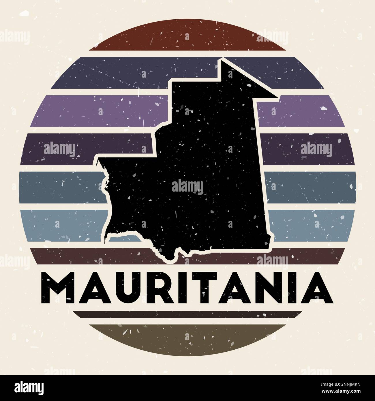 Logo de la Mauritanie. Affiche avec la carte du pays et des bandes de couleur, illustration vectorielle. Peut être utilisé comme insigne, logotype, étiquette, autocollant ou badge de Illustration de Vecteur