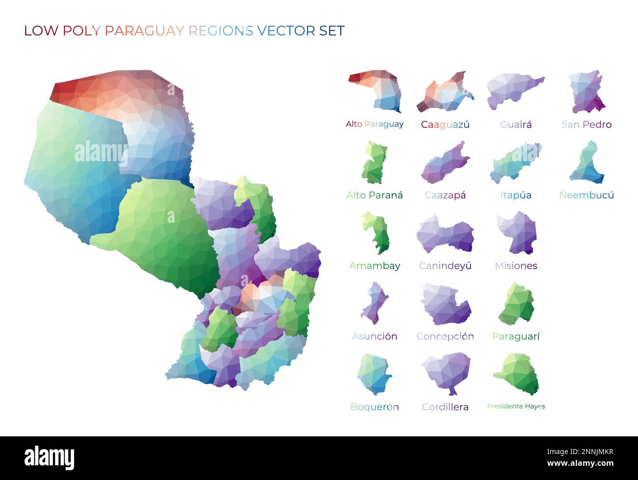 Régions paraguayennes à faible teneur en polypoly. Carte polygonale du Paraguay avec les régions. Cartes géométriques pour votre conception. Illustration vectorielle attrayante. Illustration de Vecteur