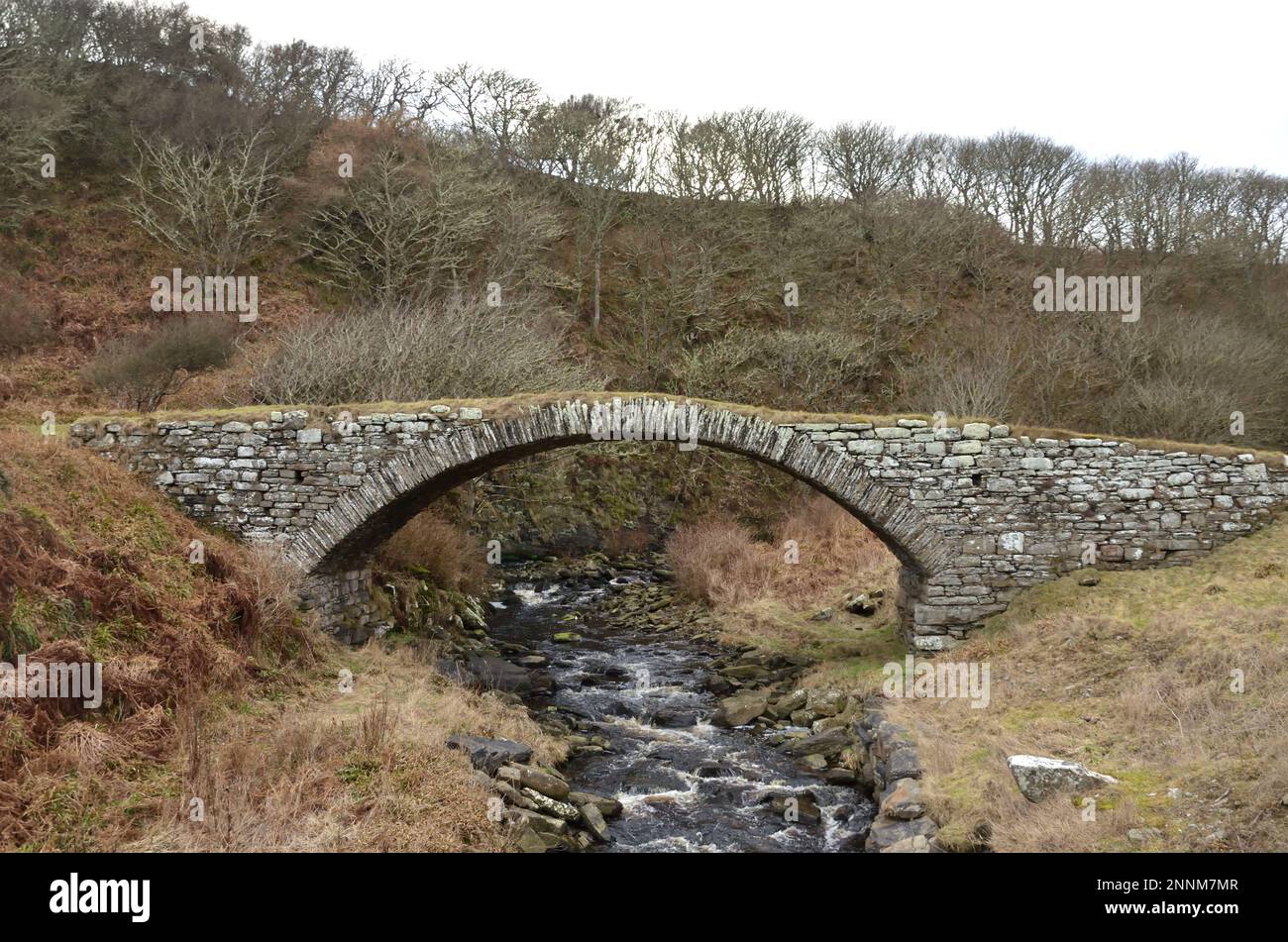 Un pont en pierre historique (classé) sans parapet à Latheronwheel, Scottish Highlands, Royaume-Uni Banque D'Images