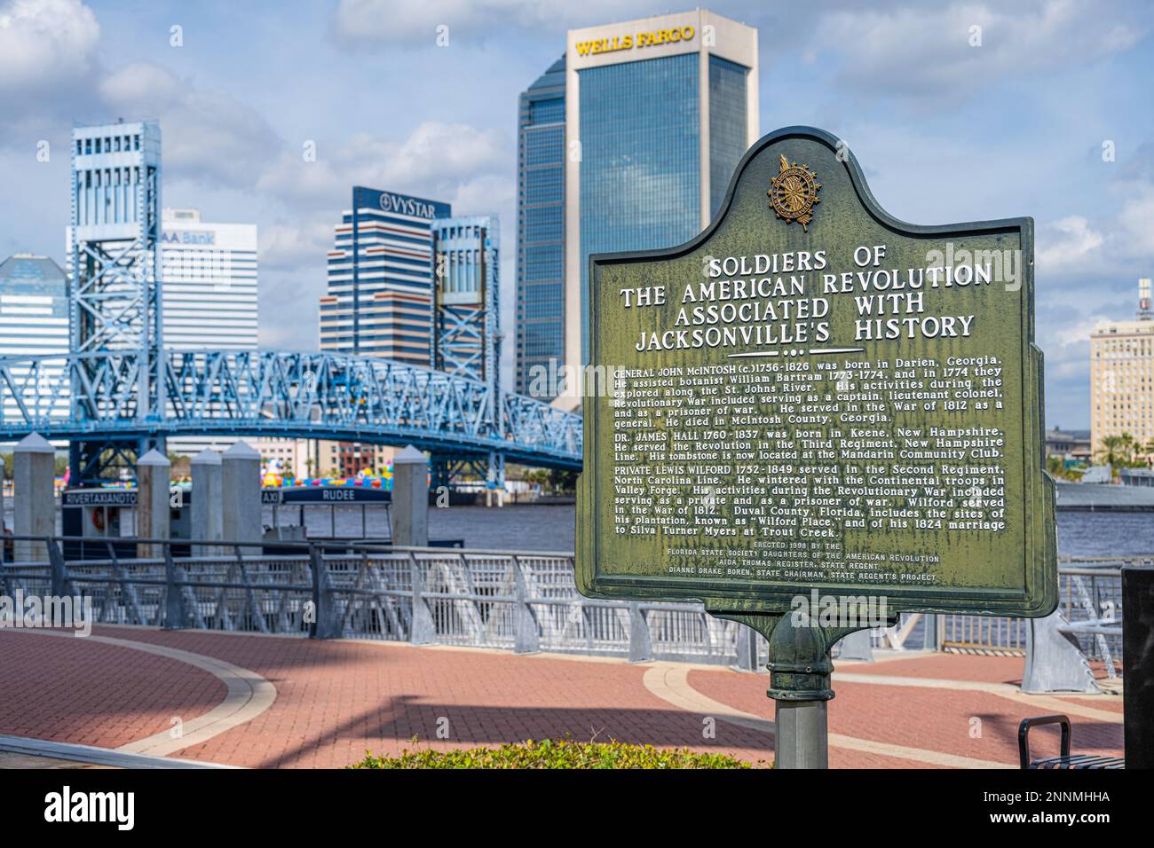 Marqueur historique pour « les « solders of the American Revolution associés à l'histoire de Jacksonville » le long de St. Johns River à Jacksonville, Floride. Banque D'Images