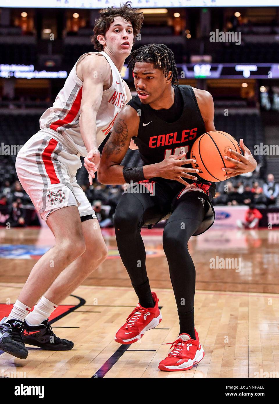 Anaheim, Californie. 25th févr. 2023. Etiwanda (19) Jaidon Nassar en action pendant le championnat de basket-ball CIF-SS Boys DIV 1. Mater Dei vs Etiwanda.Louis Lopez/Modern Exposure/Cal Sport Media/Alamy Live News Banque D'Images