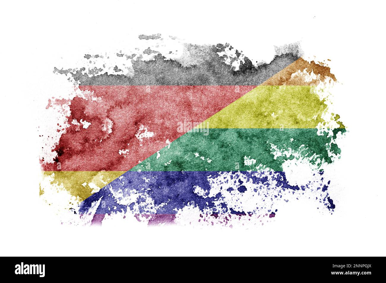 Allemagne, Allemand, gay, Pride drapeau fond peint sur papier blanc avec aquarelle Banque D'Images