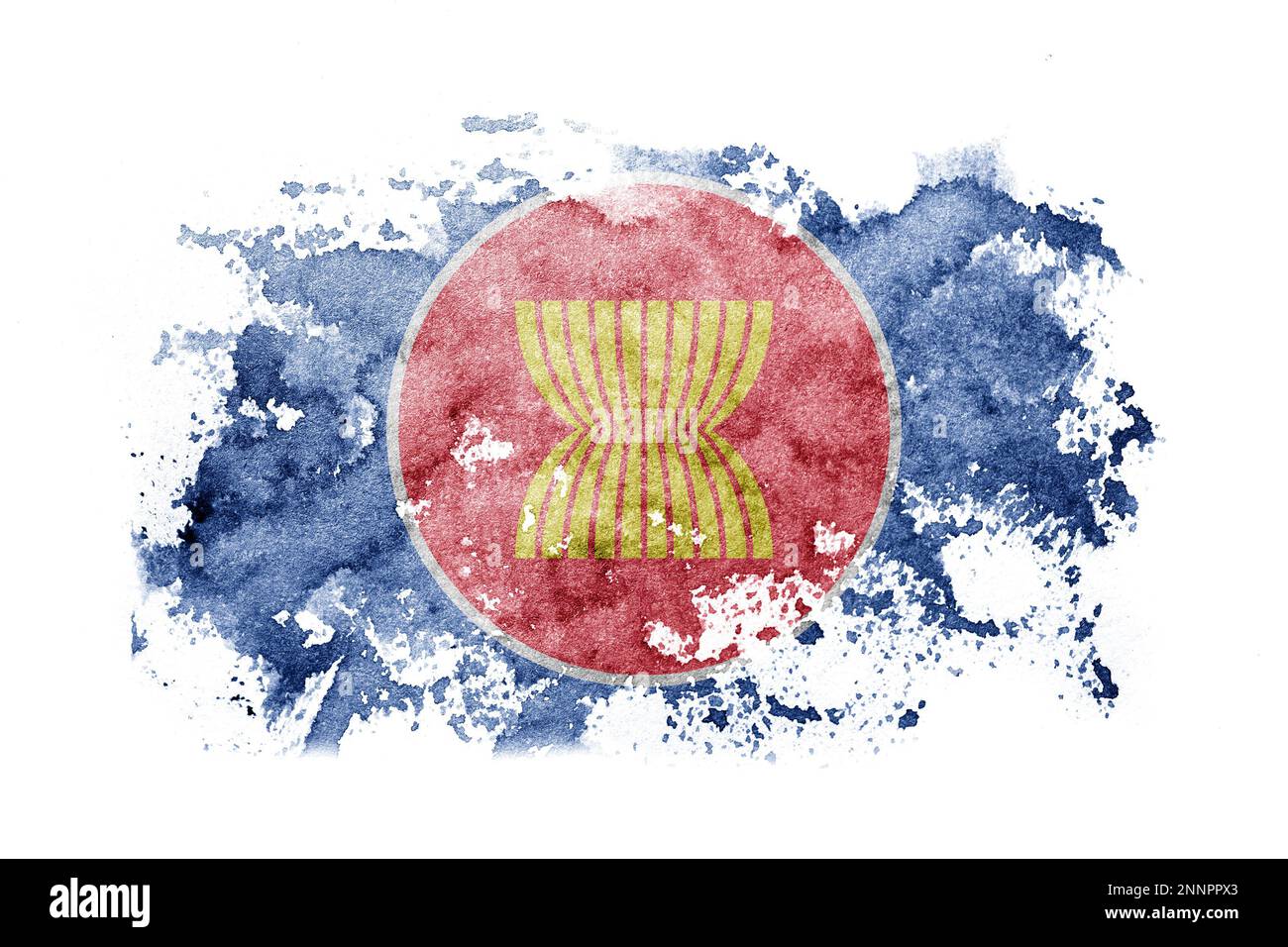 Organisations, ANASE, Association des nations de l'Asie du Sud-est drapeau fond peint sur papier blanc avec aquarelle Banque D'Images