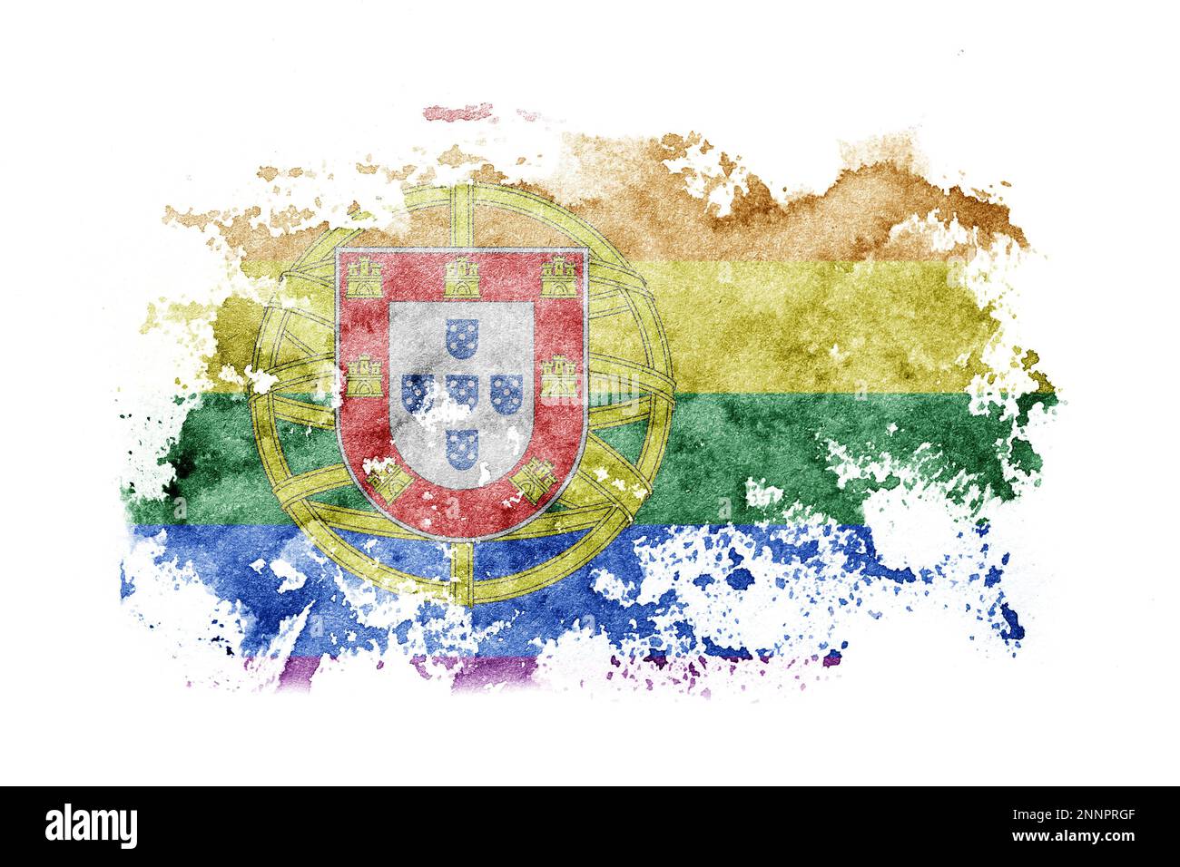 Portugal, Portugais, gay, fierté drapeau fond peint sur papier blanc avec aquarelle Banque D'Images