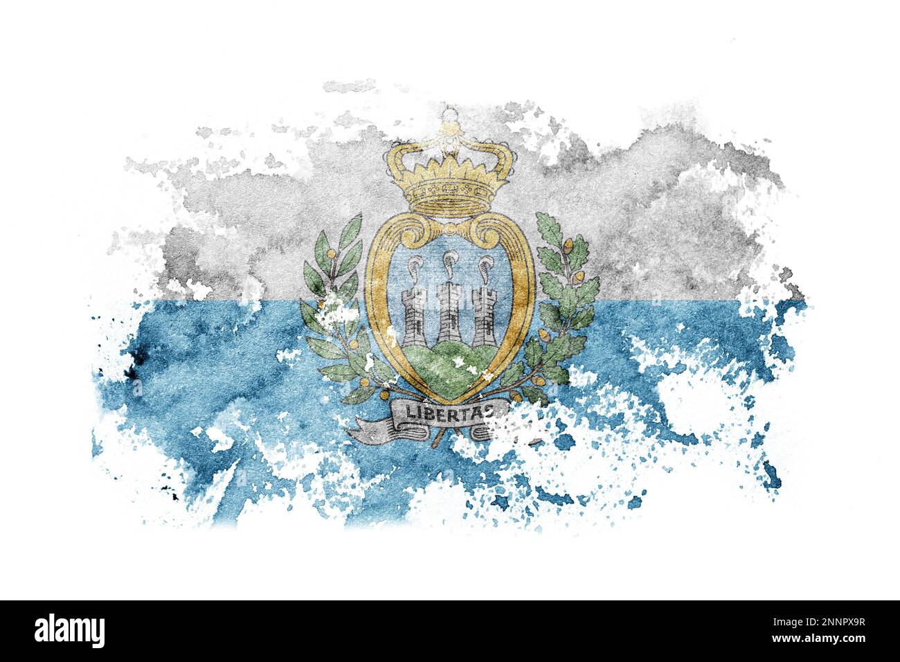 Arrière-plan drapeau de Saint-Marin peint sur papier blanc avec aquarelle Banque D'Images